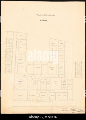 Orth August (1828-1901), Wilhelmstraße 70 (Villa Strousberg), Berlino (09.04.1867): Grundriss piano 1st. Acquerello Tusche sulla scatola, 65,6 x 49,1 cm (inclusi i bordi di scansione) Foto Stock