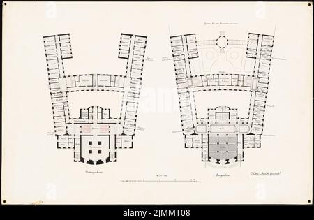 Neckelmann Skjold (1854-1903), Casa di Stato della Provincia di Westfalia in Münster (1897): Grundriss UG ed EG 1: 200. Acquerello Tusche sulla scatola, 64,7 x 98,6 cm (inclusi i bordi di scansione) Foto Stock