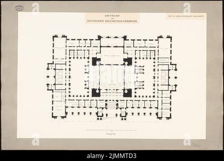 Begas Reinhold (1831-1911), Reichstag, Berlino (senza data): Grundriss main floor 1: 200. Inchiostro su cartone, 77,7 x 114,9 cm (inclusi i bordi di scansione) Foto Stock