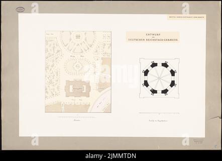 Begas Reinhold (1831-1911), Reichstag, Berlino (senza dat.): Pianta del sito 1: 1000, pianta cupola 1: 200. Acquerello Tusche sulla scatola, 77,9 x 114,9 cm (inclusi i bordi di scansione) Foto Stock