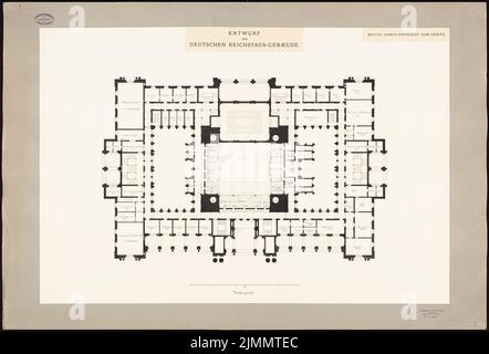 Begas Reinhold (1831-1911), Reichstag, Berlino (senza dat.): Pianta piani intermedi 1: 200. Inchiostro su cartone, 78,1 x 115 cm (inclusi i bordi di scansione) Foto Stock