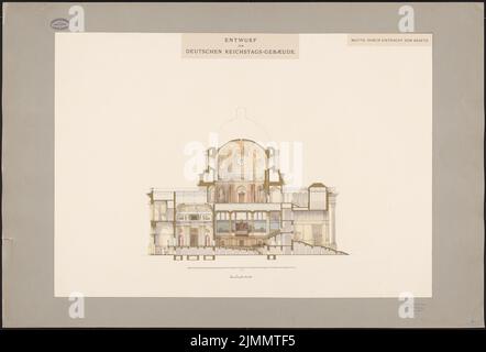 Begas Reinhold (1831-1911), Reichstag, Berlino (senza data): Sezione trasversale 1: 200, con vista interna. Inchiostro, matita, acquarello, oro su cartone, 77,5 x 114,1 cm (inclusi i bordi di scansione) Foto Stock