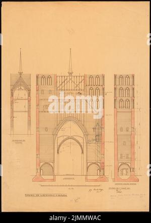 DIMM Ludwig (1849-1928), Klosterkirche, Neuruppin. Edificio a torre (14.08.1904): Taglia la torre 1:100, con disegni di progetto. Matita acquerello, via litografia su carta, 75,5 x 53,6 cm (inclusi i bordi di scansione) Foto Stock