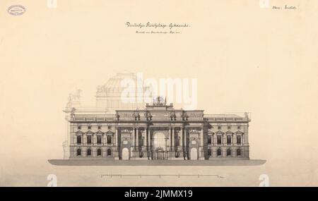 Ende & Böckmann, Reichstag, Berlino (1882): Vista laterale. Tusche, matita acquarello, bianco con bordo trasparente, 48,3 x 81,9 cm (inclusi i bordi di scansione) Foto Stock