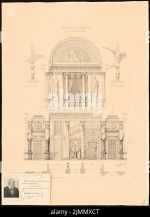 Durm Joseph (1837-1919), Palais Schmieder, Karlsruhe (1887-1887): Scala tagliata, dettagli, incollato su: Mappa di Raschdorff 1907. Inchiostro acquerello su cartone, 58,2 x 42,1 cm (inclusi i bordi di scansione) Foto Stock