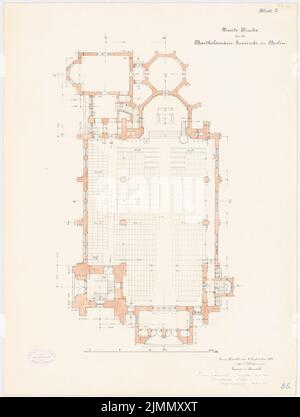 Kühn Bernhard (1838-1917), Immanuelkirche a Berlino (08.09.1091): Pianta 1: 100. Acquerello Tusche sulla scatola, 65,6 x 49,5 cm (inclusi i bordi di scansione) Foto Stock