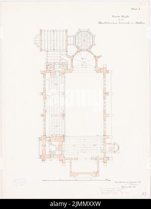 Kühn Bernhard (1838-1917), Immanuelkirche a Berlino (08.09.1891): Pianta al livello della galleria 1: 100. Acquerello Tusche sulla scatola, 65,2 x 49,4 cm (inclusi i bordi di scansione) Foto Stock