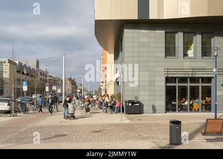 Nuovo quartiere cattedrale Domviertel a Magdeburgo con nuovi appartamenti e negozi Foto Stock