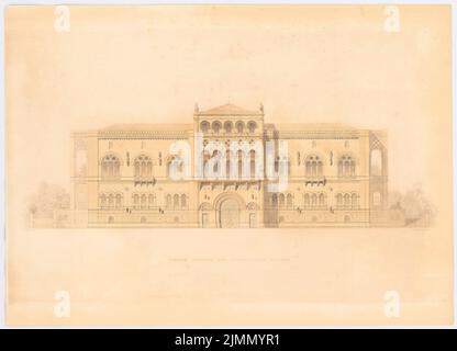 Lange Ludwig (1808-1868), edificio residenziale principesco per il Wittelsbacher a Monaco (1843): Progetto preliminare, vista frontale del tort. Acquerello desiderato sulla scatola, 42,7 x 59,2 cm (inclusi i bordi di scansione) Foto Stock