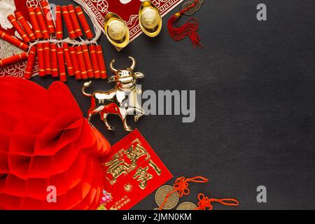 Tradizionale bue cinese nuovo anno copia spazio vista dall'alto Foto Stock