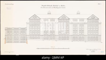 Thür Georg (1846-1924), capanna di ferro e Istituto metallurgico dell'Università tecnica di Aquisgrana (1906-1910): Rissing 1: 100. Litografia, 56 x 106,5 cm (inclusi i bordi di scansione) Foto Stock