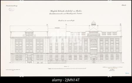 Thür Georg (1846-1924), capanna di ferro e Istituto metallurgico dell'Università tecnica di Aquisgrana (1906-1910): Rissing 1: 100. Litografia, 59,1 x 100,9 cm (inclusi i bordi di scansione) Foto Stock