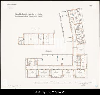 Thür Georg (1846-1924), capanna di ferro e Istituto metallurgico dell'Università tecnica di Aquisgrana (1906-1910): Piano piani intermedi, sottotetto 1: 100. Litografia, 80,4 x 90,2 cm (inclusi i bordi di scansione) Foto Stock