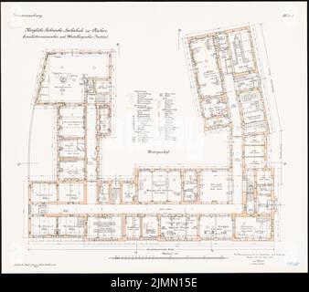 Thür Georg (1846-1924), capanna di ferro e Istituto metallurgico dell'Università tecnica di Aquisgrana (1906-1910): Grundriss Basement 1: 100. Litografia, 80,3 x 90,4 cm (inclusi i bordi di scansione) Foto Stock