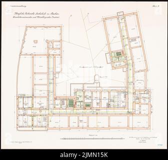 Thür Georg (1846-1924), capanna di ferro e istituto metallurgico dell'Università tecnica di Aquisgrana (1906-1910): Grundriss Foundation, Keller 1: 100. Litografia, 80,8 x 90,5 cm (inclusi i bordi di scansione) Foto Stock