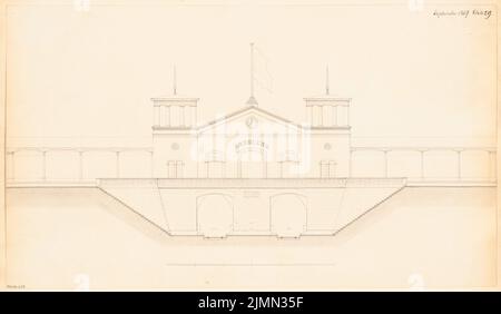 Architetto sconosciuto, stazione ferroviaria. Concorso mensile Settembre 1869 (09,1869): Vista laterale RISS; Scala bar. Matita su cartone, 33,8 x 58,2 cm (inclusi i bordi di scansione) Foto Stock