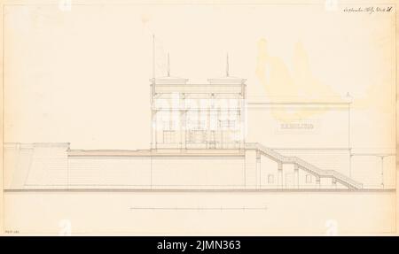 Architetto sconosciuto, stazione ferroviaria. Concorso mensile Settembre 1869 (09,1869): Sezione trasversale con lacerazione all'interno dell'ala nord; barra di scala. Matita su cartone, 34,2 x 57,6 cm (inclusi i bordi di scansione) Foto Stock