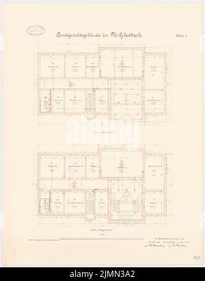 Endell Karl Friedrich (1843-1891), tribunale distrettuale e prigione di Mönchengladbach (1890): Corte: Pianta del piano, piano superiore 1: 100. Litografia, 66,3 x 51 cm (inclusi i bordi di scansione) Foto Stock