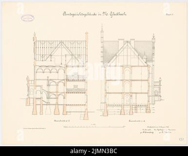 Endell Karl Friedrich (1843-1891), tribunale distrettuale e prigione di Mönchengladbach (1890): Corte: Sezioni trasversali 1: 100. Litografia, 51,3 x 66,1 cm (inclusi i bordi di scansione) Foto Stock