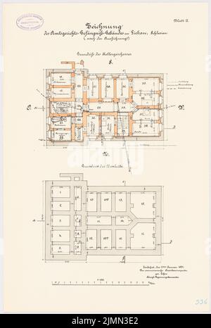 Architetto sconosciuto, prigione di corte distrettuale a Liebau (1891): Piano bankette, Keller 1: 100. Litografia, 51,9 x 34,9 cm (inclusi i bordi di scansione) Foto Stock