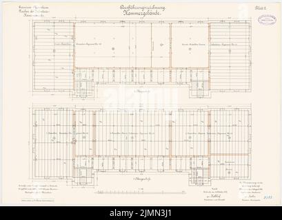 Jannasch, guarnigione della barriera della fanteria di Mannheim. Edificio a camere (1899-1901): Pianta del piano 1: Piano superiore 1: 100. Litografia, 51,9 x 70,7 cm (inclusi i bordi di scansione) Foto Stock