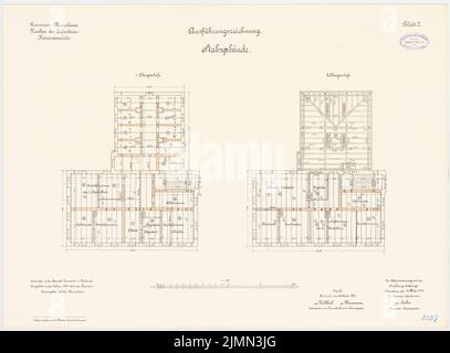 Jannasch, guarnigione della barriera della fanteria di Mannheim. Edificio del personale (1899-1901): Piano 1: E piano 2nd 1: 100. Litografia, 52 x 70,6 cm (inclusi i bordi di scansione) Foto Stock