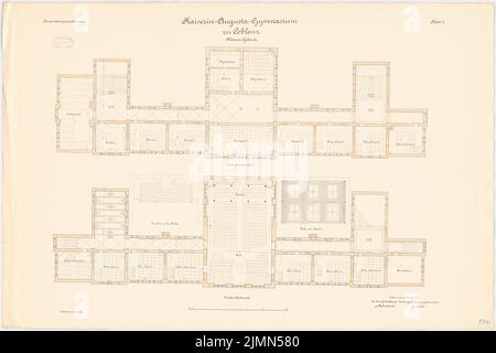 Architetto sconosciuto, Kaiserin-Augusta-palestra a Coblenza. Edificio di classe (ca 1895): pianta 1st piano, 2nd piano, 1: 100. Litografia, 70,7 x 106,1 cm (inclusi i bordi di scansione) Foto Stock