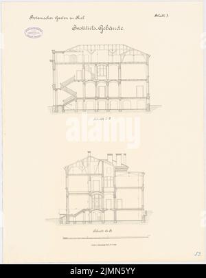 Gropius & Schmieden, Istituto Botanico della Christian Albrechts University Kiel (1884-1885): Sezione longitudinale e sezione trasversale 1: 100. Litografia, 65,8 x 51,2 cm (inclusi i bordi di scansione) Foto Stock