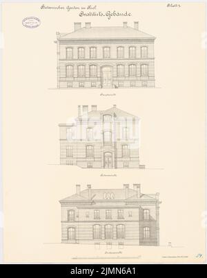 Gropius & Schmieden, Istituto Botanico della Christian Albrechts University Kiel (1884-1885): Vista principale, vista laterale, vista posteriore 1: 100. Litografia, 65,2 x 51 cm (inclusi i bordi di scansione) Foto Stock