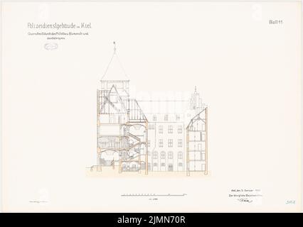 Architetto sconosciuto, edificio di servizio della polizia, Kiel (ca 1909): sezione trasversale 1: 100. Litografia, 71,2 x 101 cm (inclusi i bordi di scansione) Foto Stock