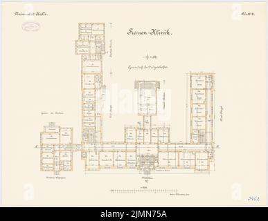 Architetto sconosciuto, clinica femminile della Martin Luther University Halle/Saale (ca 1908-1910): pianta piano terra 1: 100. Litografia, 50,8 x 65,4 cm (inclusi i bordi di scansione) Foto Stock