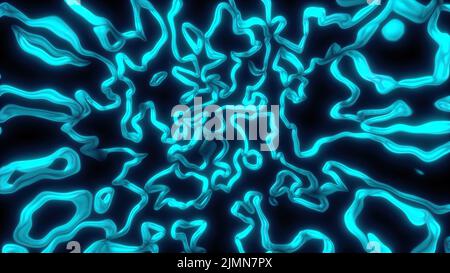 Le linee ondulate dei vermi si piegano nello spazio curvo del 3D. Cromosomi lineari luminosi misti con ingrandimento al microscopio elettronico. I processi a spirale vorticosa precipitano nel vuoto. Foto Stock