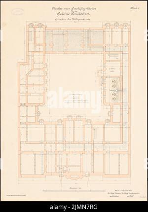 Vohl Carl, edificio commerciale del segreto Civilkabinet, Berlino (1900): Grundriss seminterrato 1: 100. Litografia, 68,7 x 50,3 cm (inclusi i bordi di scansione) Foto Stock