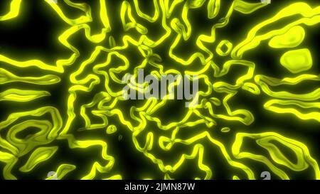 Le linee ondulate dei vermi si piegano nello spazio curvo del 3D. Cromosomi lineari luminosi misti con ingrandimento al microscopio elettronico. I processi a spirale vorticosa precipitano nel vuoto. Foto Stock