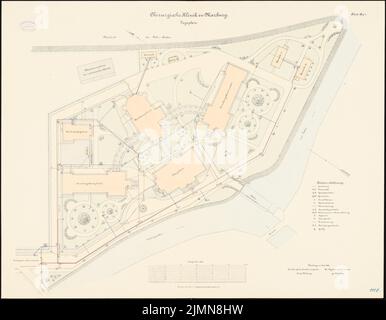 Architetto sconosciuto, clinica chirurgica della Philips University Marburg (ca 1896): pianta del sito 1: 250. Litografia, 74,8 x 96,3 cm (inclusi i bordi di scansione) Foto Stock