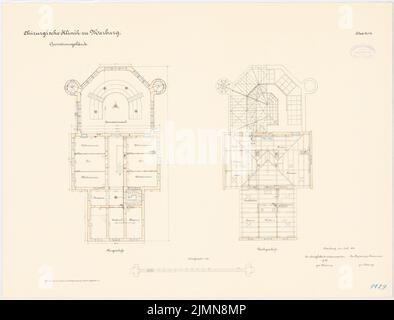 Architetto sconosciuto, clinica chirurgica della Philips University Marburg (ca 1896): Costruzione operativa: Piano terra piano superiore, mansarda 1: 100. Litografia, 53,8 x 70,6 cm (inclusi i bordi di scansione) Foto Stock