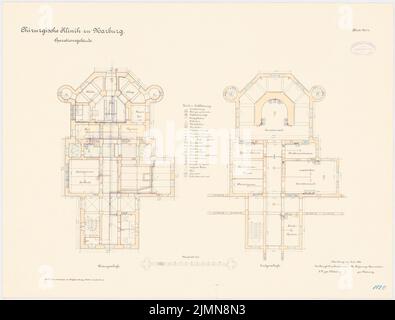 Architetto sconosciuto, clinica chirurgica della Philips University Marburg (ca 1896): Costruzione operativa: Piano lavabo, piano terra 1: 100. Litografia, 53,7 x 70,6 cm (inclusi i bordi di scansione) Foto Stock