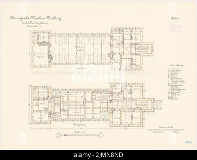 Architetto sconosciuto, clinica chirurgica della Philips University Marburg (ca 1896): case di cura di sinistra: piano interrato, piano terra 1: 100. Litografia, 53,7 x 70,6 cm (inclusi i bordi di scansione) Foto Stock