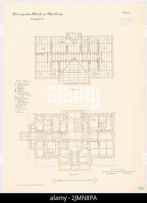 Architetto sconosciuto, clinica chirurgica della Philips University Marburg (ca 1896): Edificio didattico: Piano interrato, sottotetto 1: 100. Litografia, 70,9 x 54,1 cm (inclusi i bordi di scansione) Foto Stock