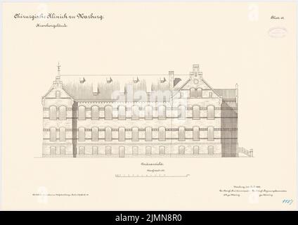 Architetto sconosciuto, clinica chirurgica della Philips University Marburg (ca 1896): A destra dell'edificio infermieristico: Vista Vorder superiore 1: 100. Litografia, 47,4 x 67 cm (inclusi i bordi di scansione) Foto Stock