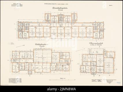 Gottlob, caserme del battaglione 1st del reggimento di fanteria n° 152 a Marienburg (1903-1906): Piano terra del team building, il kasino degli ufficiali, l'azienda agricola 1: 100. Litografia, 70,9 x 100,7 cm (inclusi i bordi di scansione) Foto Stock