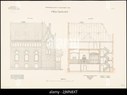 Gottlob, caserme del battaglione 1st del reggimento di fanteria No. 152 a Marienburg (1903-1906): Casinò ufficiale: Vista laterale superiore, sezione trasversale 1:50. Litografia, 71,2 x 100,8 cm (inclusi i bordi di scansione) Foto Stock