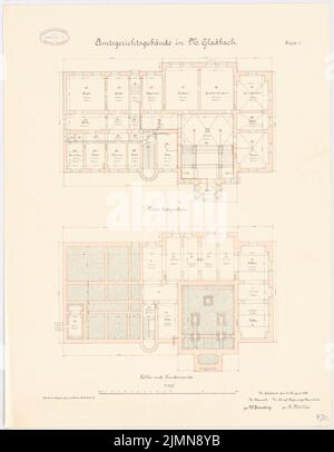 Endell Karl Friedrich (1843-1891), Tribunale distrettuale e carcere di Mönchengladbach (1890): Corte: Grundriss Fundaments, Keller, seminterrato 1: 100. Litografia, 65,9 x 51,2 cm (inclusi i bordi di scansione) Foto Stock