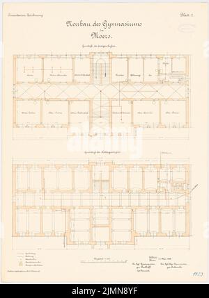 Architetto sconosciuto, liceo a Moers (1894): Grundriss Keller, piano terra 1: 100. Litografia, 69,4 x 50,8 cm (inclusi i bordi di scansione) Foto Stock