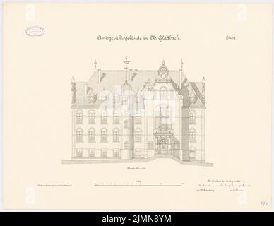 Endell Karl Friedrich (1843-1891), Tribunale distrettuale e carcere di Mönchengladbach (1890): Corte: Vista nord superiore 1: 100. Litografia, 51,1 x 66,1 cm (inclusi i bordi di scansione) Foto Stock