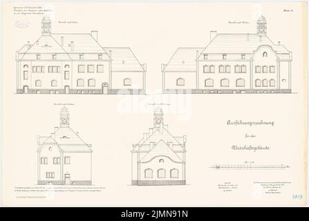 Benda, caserma di cavalleria a Mülhausen (1906-1908): Fattoria: Vista nord superiore, vista sud, vista est, vista ovest 1: 100. Litografia, 66,4 x 99 cm (inclusi i bordi di scansione) Foto Stock