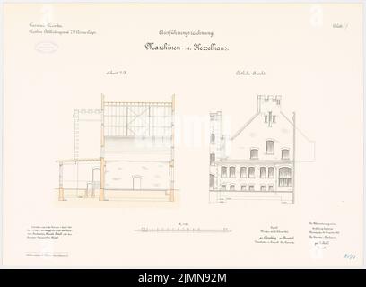 Hahn, ufficio di abbigliamento del VII. Corpo militare a Münster (1898-1901): Kessel- und casa macchina: Vista di poppa, taglio 1: 100. Litografia, 52,1 x 71 cm (inclusi i bordi di scansione) Foto Stock