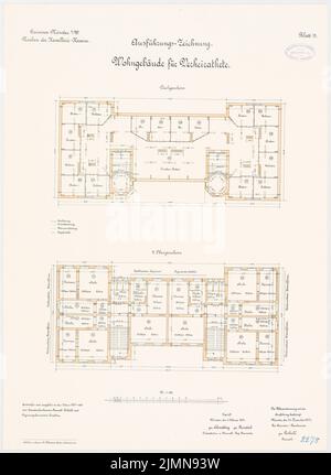 Rokohl, caserme di cavalleria a Münster (1898-1901): Casa residenziale familiare: Piano 2nd piano, mansarda 1: 100. Litografia, 69,3 x 50,6 cm (inclusi i bordi di scansione) Foto Stock