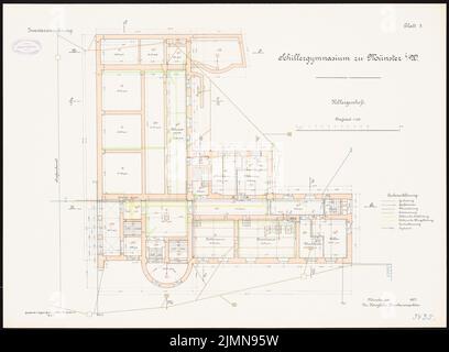 Architetto sconosciuto, Schillergymnasium di Münster (1907): Grundriss Keller 1: 100. Litografia, 50,7 x 68,9 cm (inclusi i bordi di scansione) Foto Stock