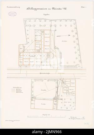 Architetto sconosciuto, Schillergymnasium di Münster (1907): Pianta del sito 1: 200. Litografia, 69,4 x 50,8 cm (inclusi i bordi di scansione) Foto Stock